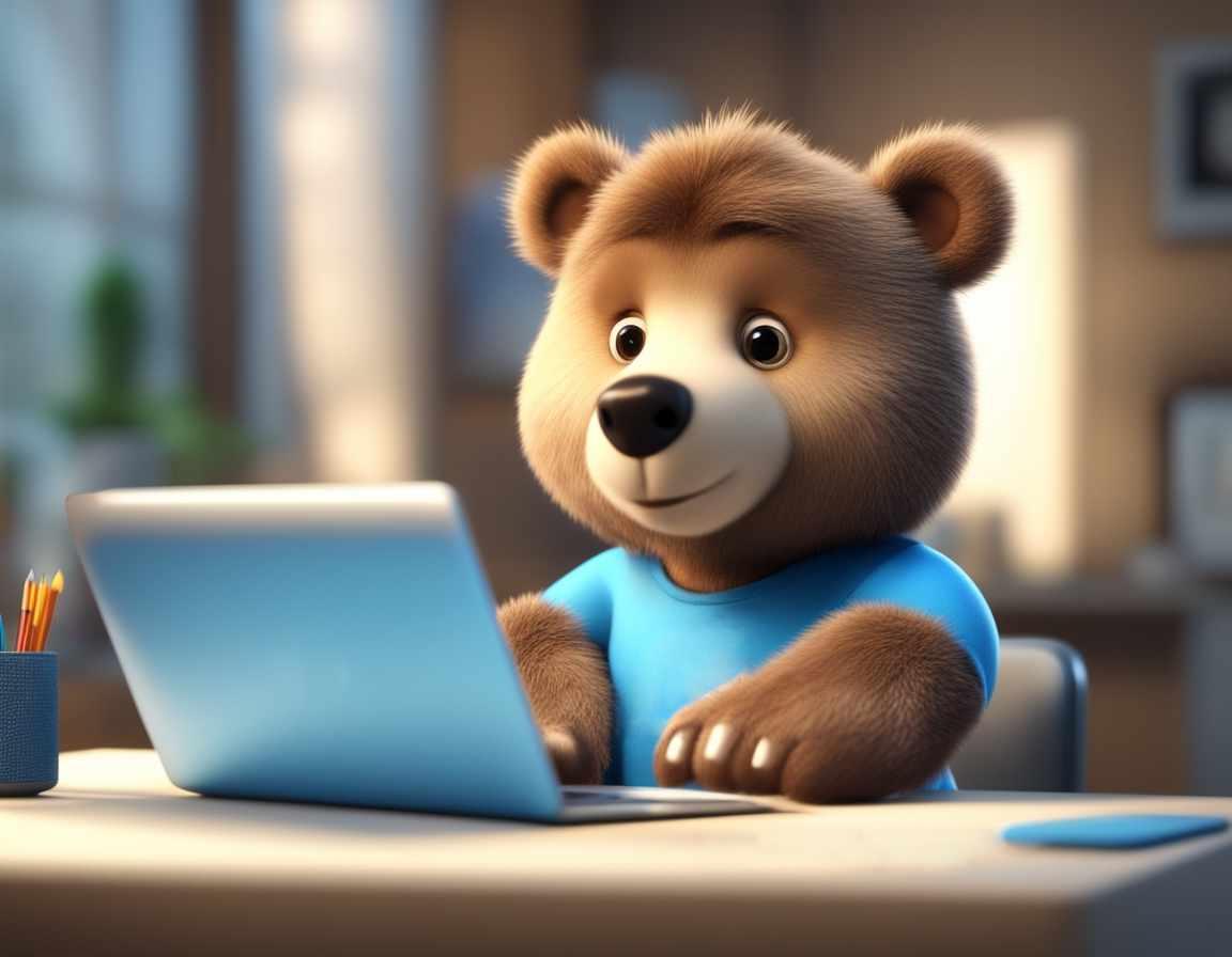 Bear sitting at a computer